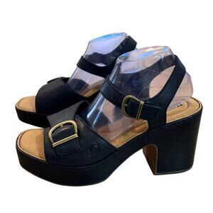Born Brlack Leather Platform Heeled Buckle Sandals 10M Slingback 3.75 inch heel